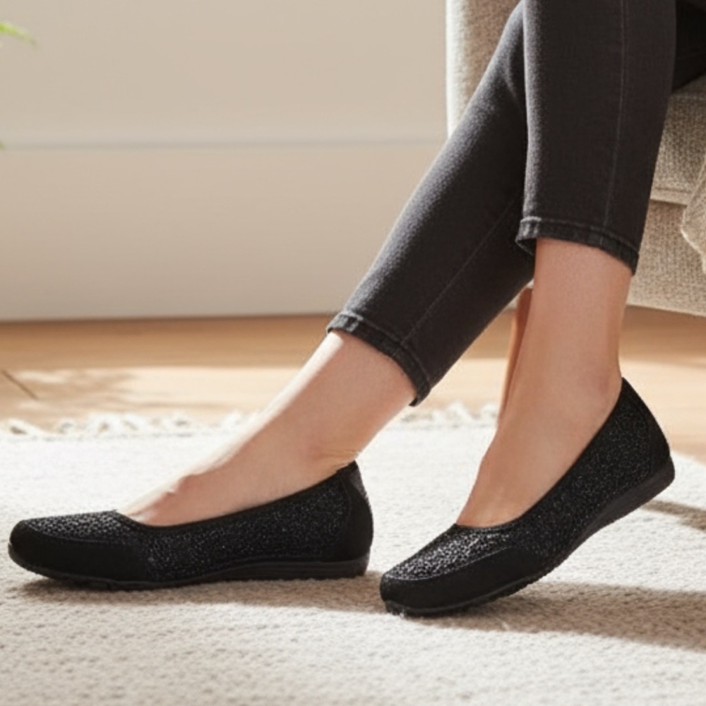 Skechers black lacy memory foam flats. Brand new!